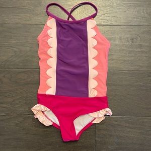 Dot dot smile scalloped pink and purple swim suit size 5/6